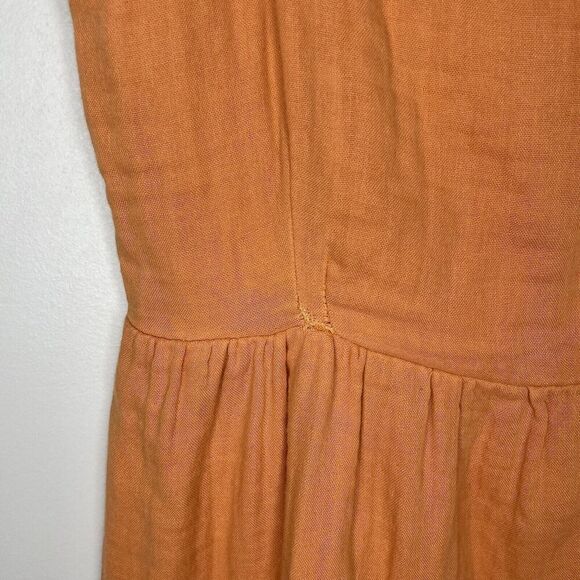 LOUNA Mini Dress Womens Medium Orange Tiered Shift Strappy Open Back Cotton - Picture 6 of 13